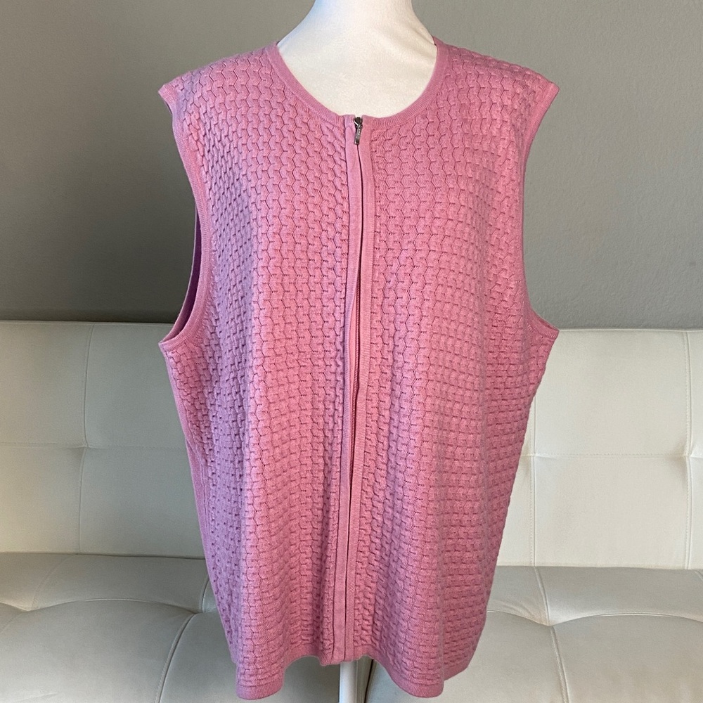 Vintage Allison Daley Pink Sleeveless Textured Women's Knit Zipper Vest